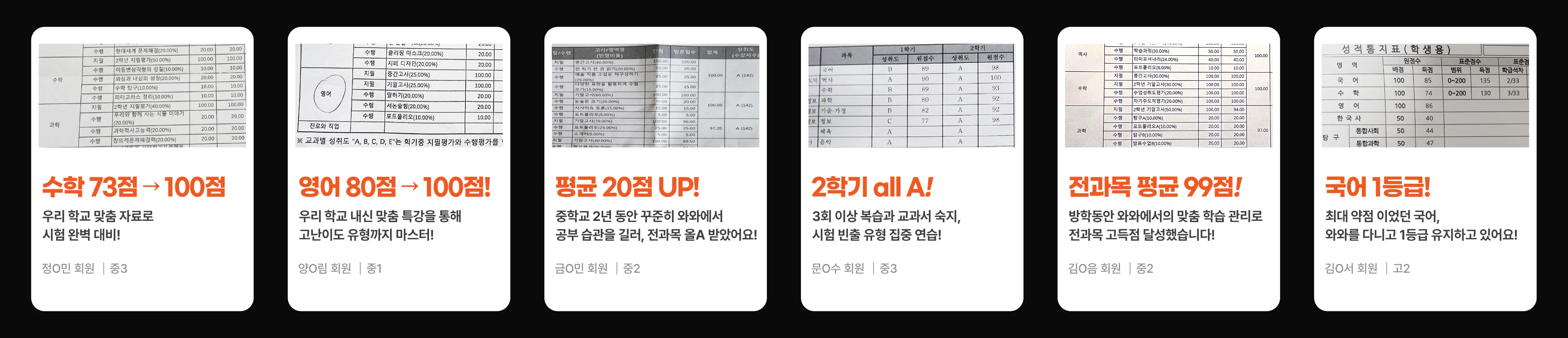사파동 과학학원 성적 향상 사례